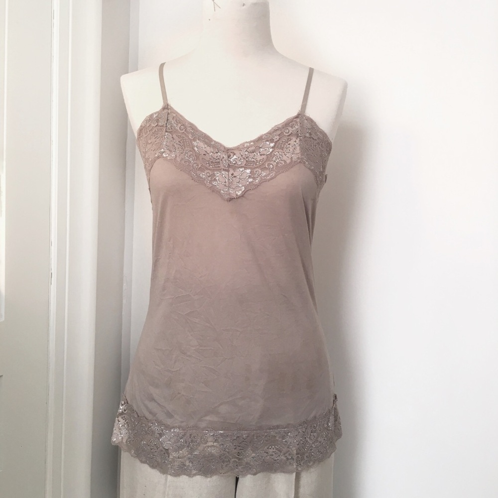 Lurex Lace Trim Crinkle Knit Cami